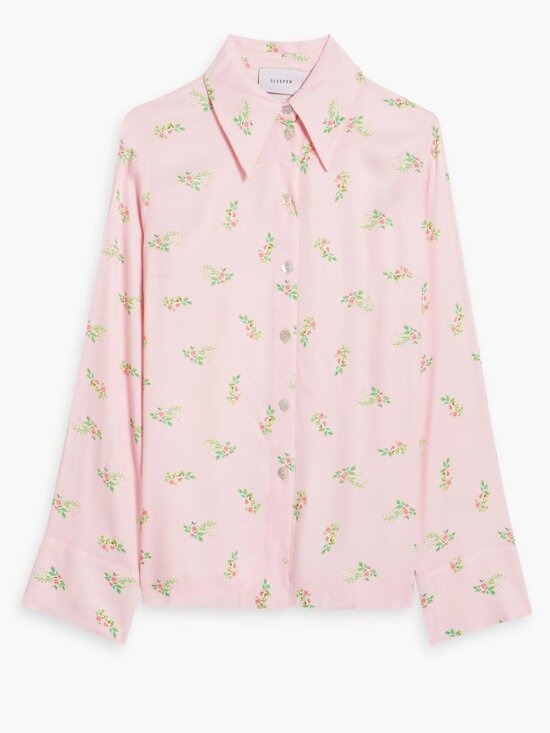 Sleeper Other - SLEEPER Satin Pajama Top in Pastel Pink Floral Print Size Large Brand New NWT